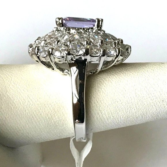 Vintage Art Deco Purple CZ Cocktail Ring Size 7 Camilla Lucia Silver Plated - Picture 8 of 12